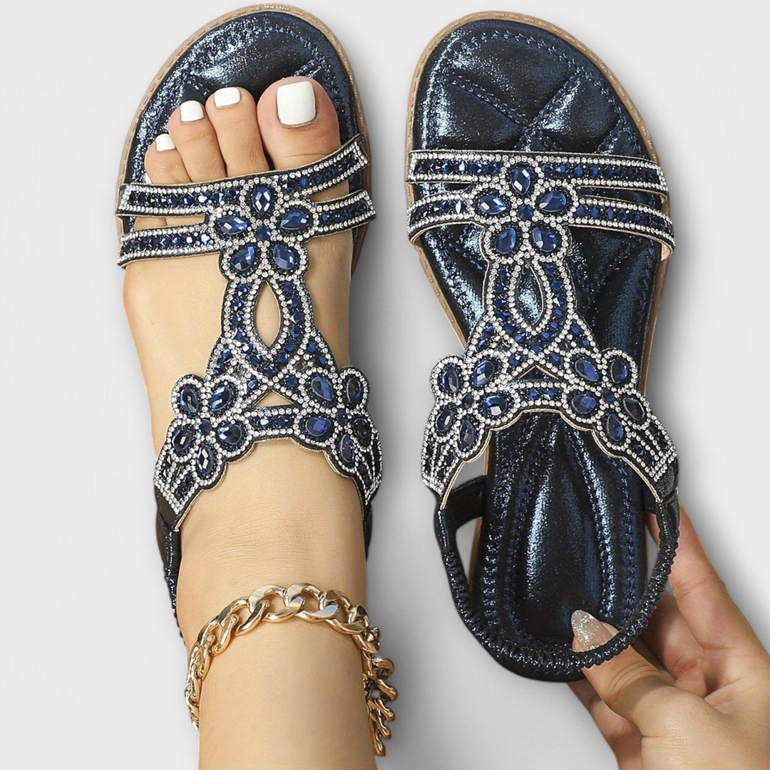 Reinhilde - Sandales Boho Turquoise à Strass