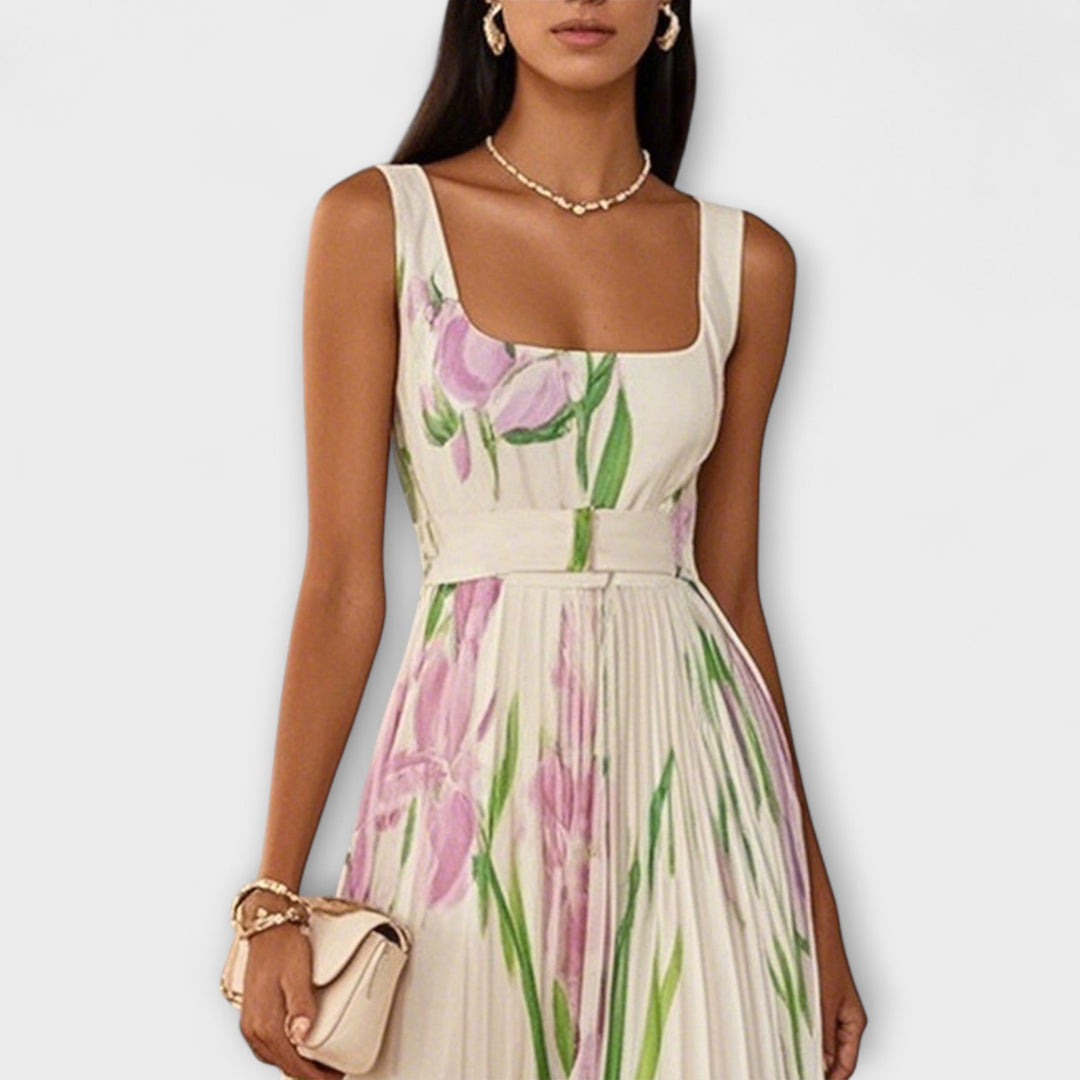 Penélope - Cremefarbenes Chiffon-Maxikleid mit Blüten
