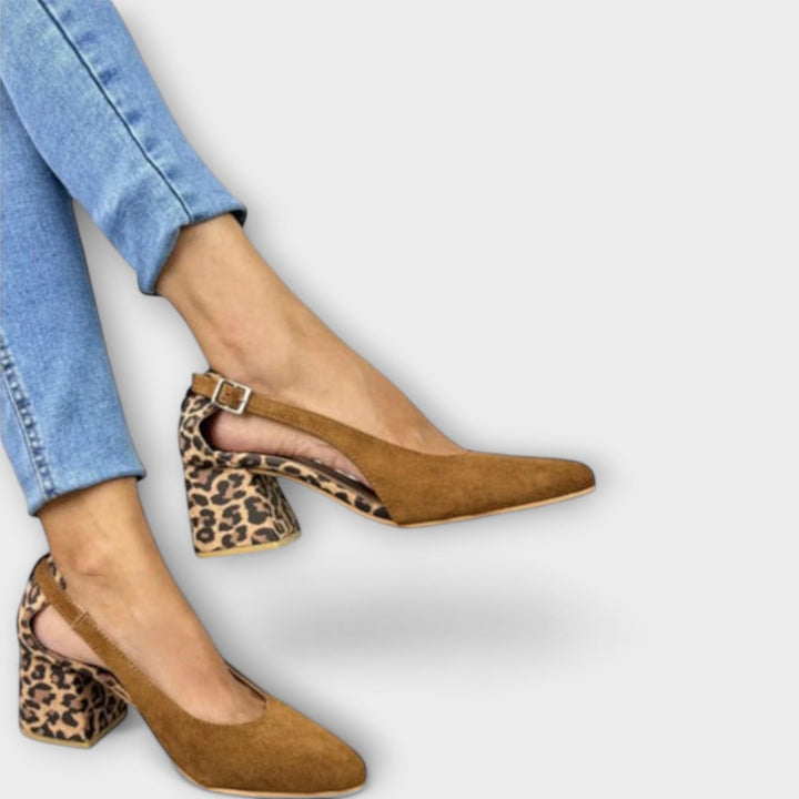 Wiltrud - Escarpins Beige à Talon Léopard