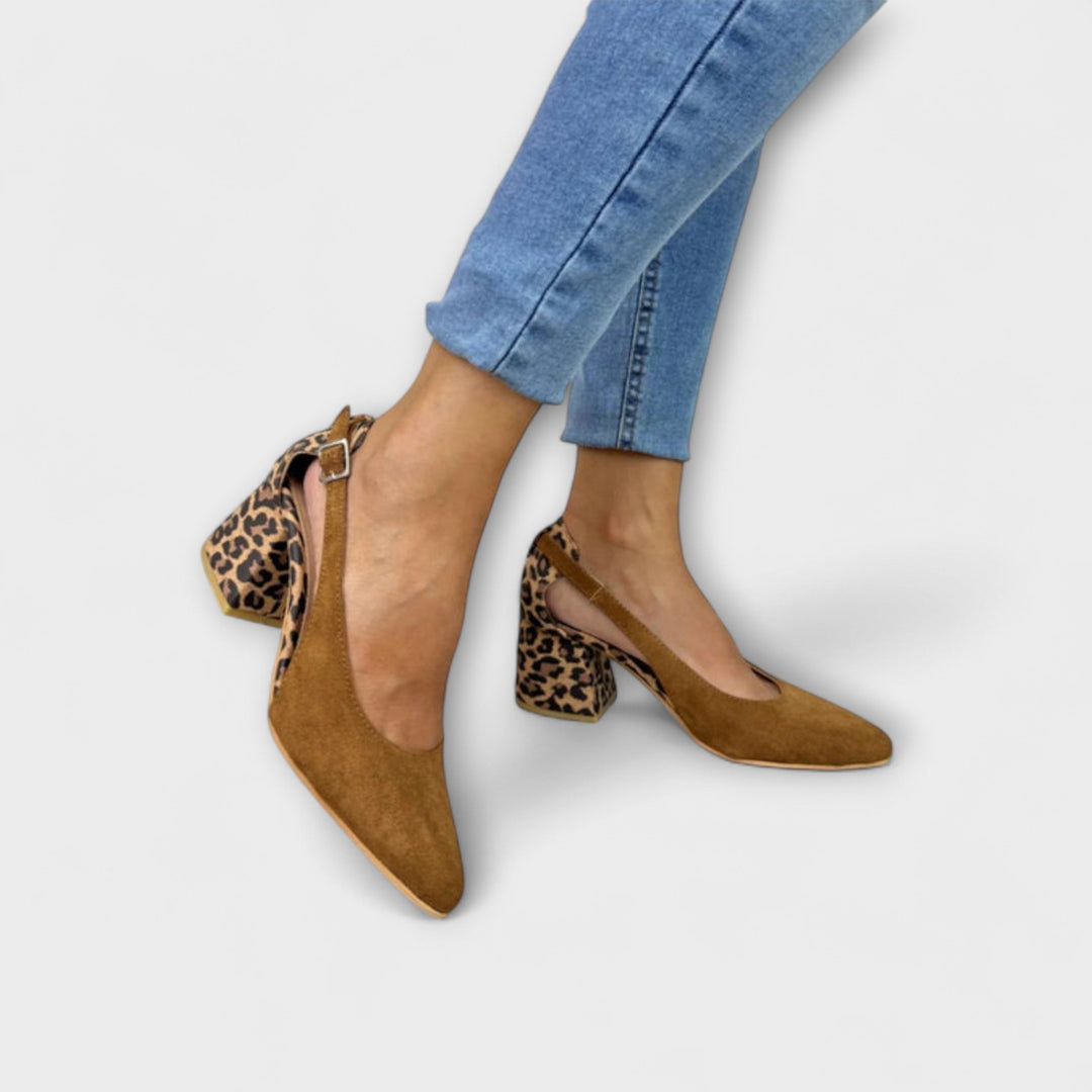 Wiltrud - Escarpins Beige à Talon Léopard