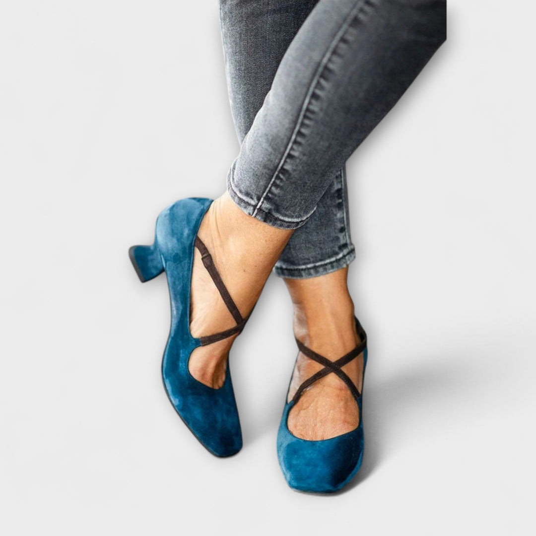 Hiltrud - Escarpins Bleus à Talon Carré