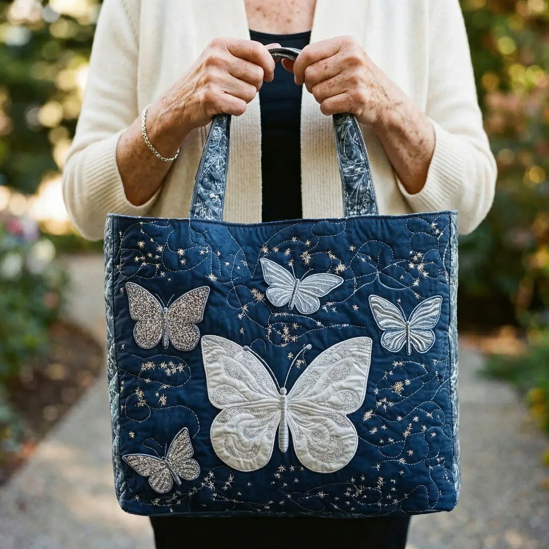 Silver Butterfly Tote Bag