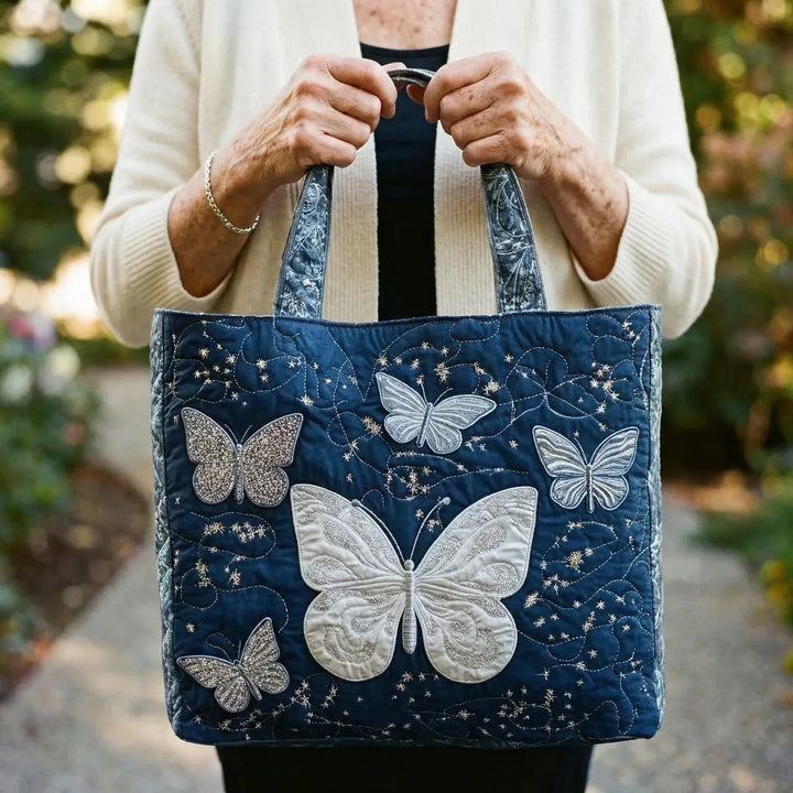 Silver Butterfly Tote Bag