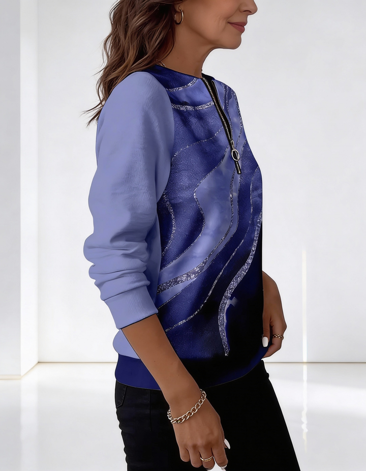 Valeria Brisa™ – Quarter Zip Hoodie with Abstract Print