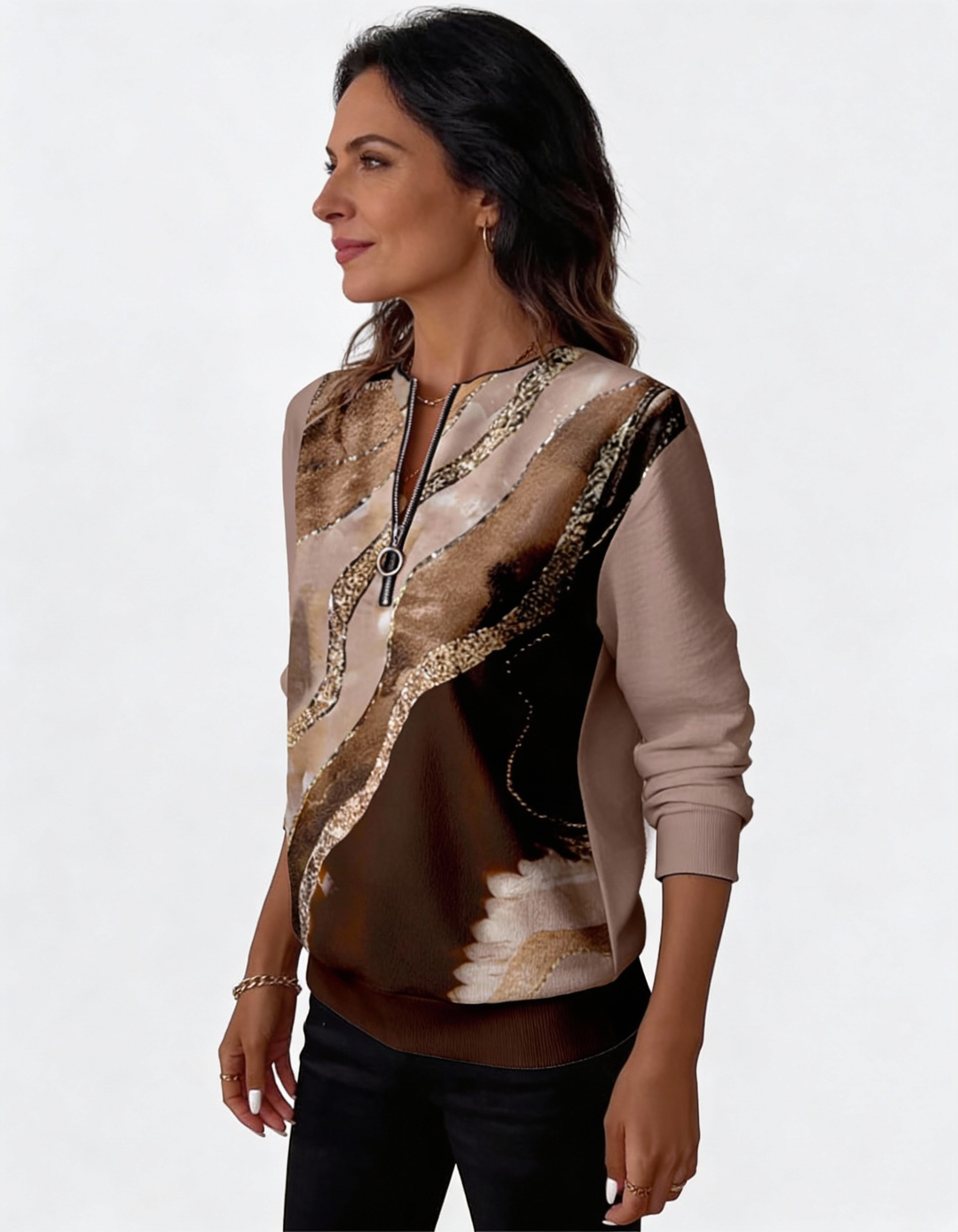 Valeria Brisa™ – Quarter Zip Hoodie with Abstract Print