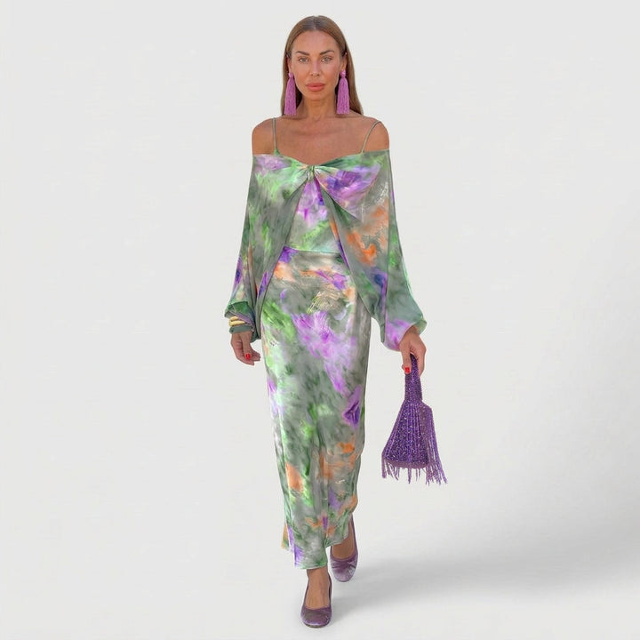 Daniela - Grünes Sommerkleid mit Aquarell-Blüten