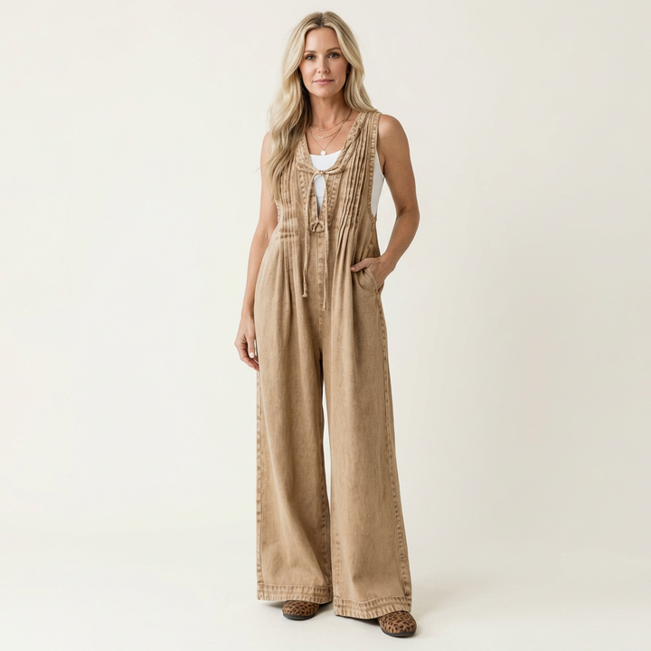 Griselda | Combinaison en denim à jambes larges plissées