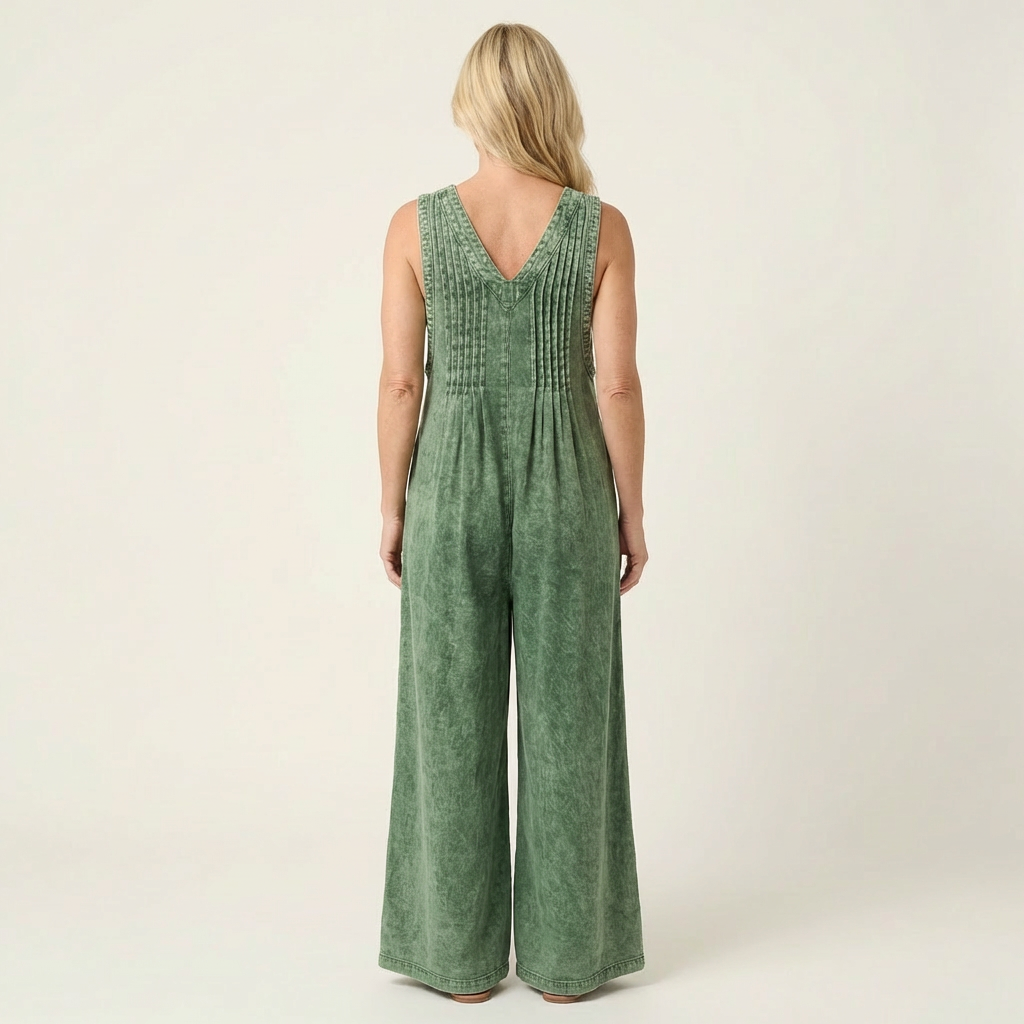 Griselda | Combinaison en denim à jambes larges plissées