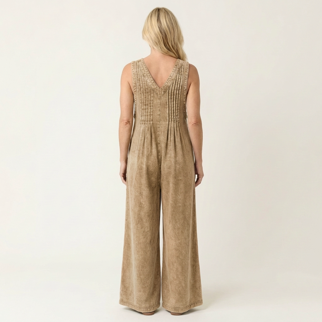 Griselda | Combinaison en denim à jambes larges plissées