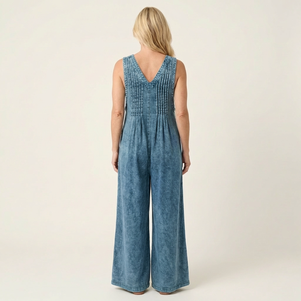 Griselda | Combinaison en denim à jambes larges plissées