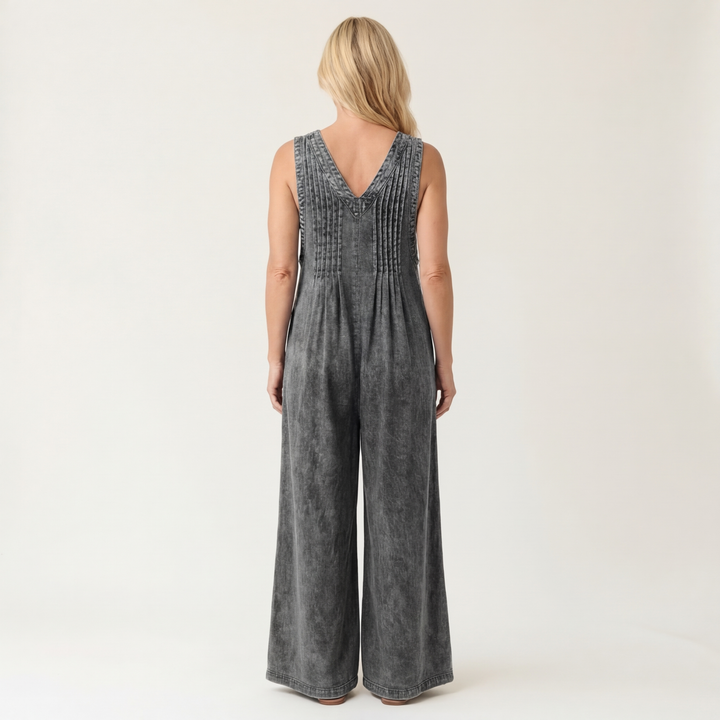 Griselda | Combinaison en denim à jambes larges plissées