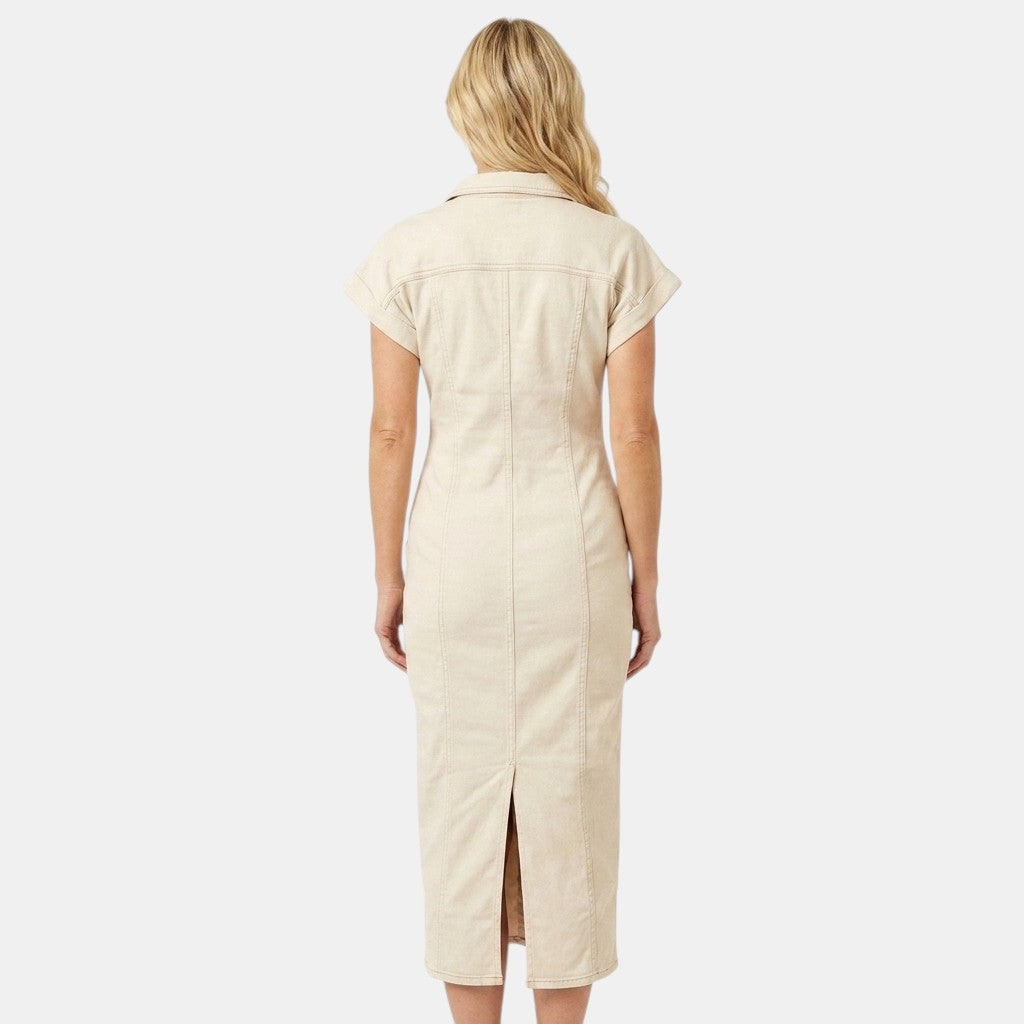 Maya | Robe Midi Bodycon en Denim avec Boutonnage Avant