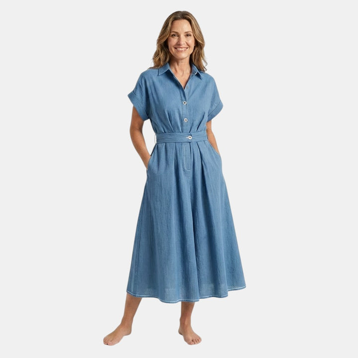Melody | Robe Midi en Jean à Boutons et Ceinture