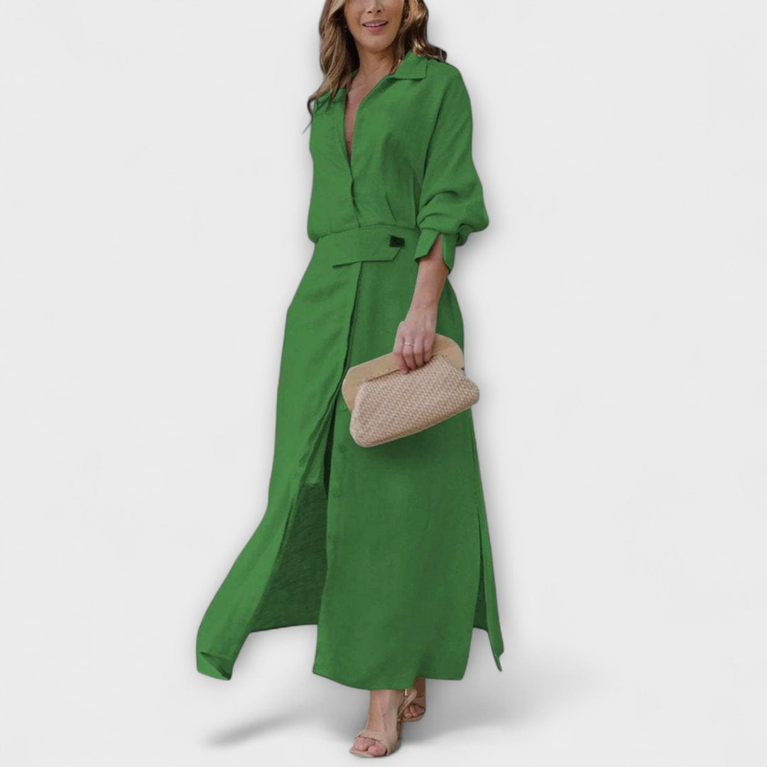 Jeanette - Cremefarbenes Maxikleid mit V-Ausschnitt