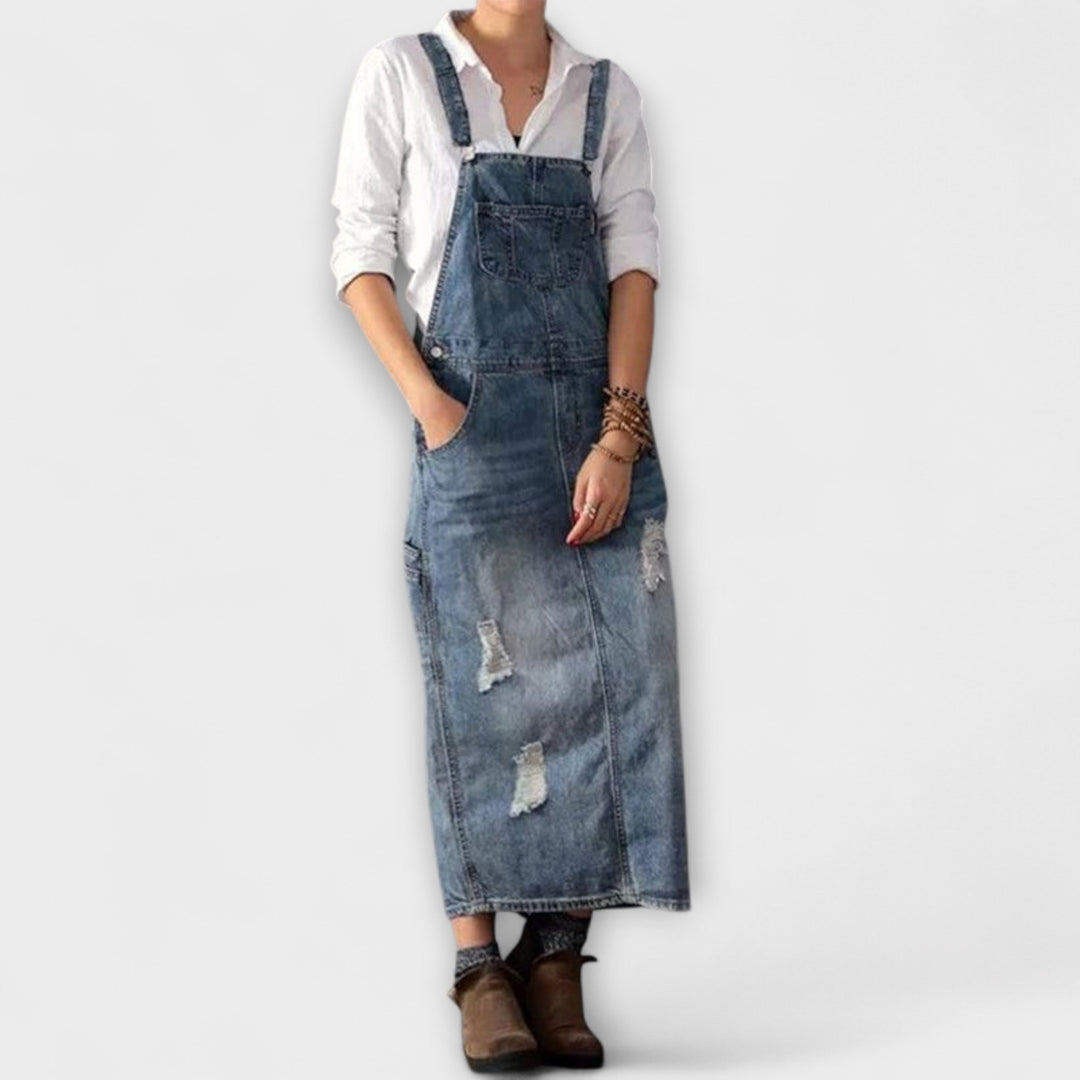 Abigail - Vintage-Jeanslatzhose im Used-Look