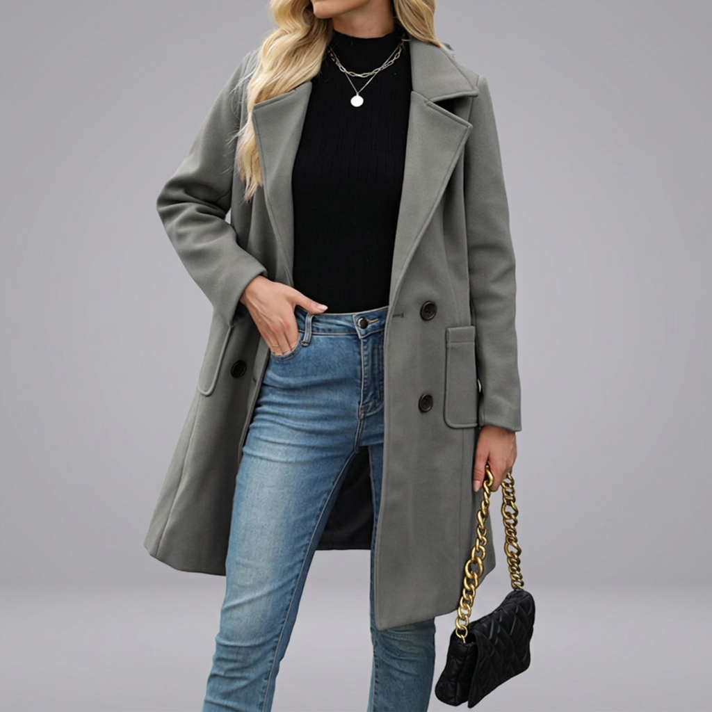CORDETTE™ – Double-Breasted Wool Blend Mid-Long Coat