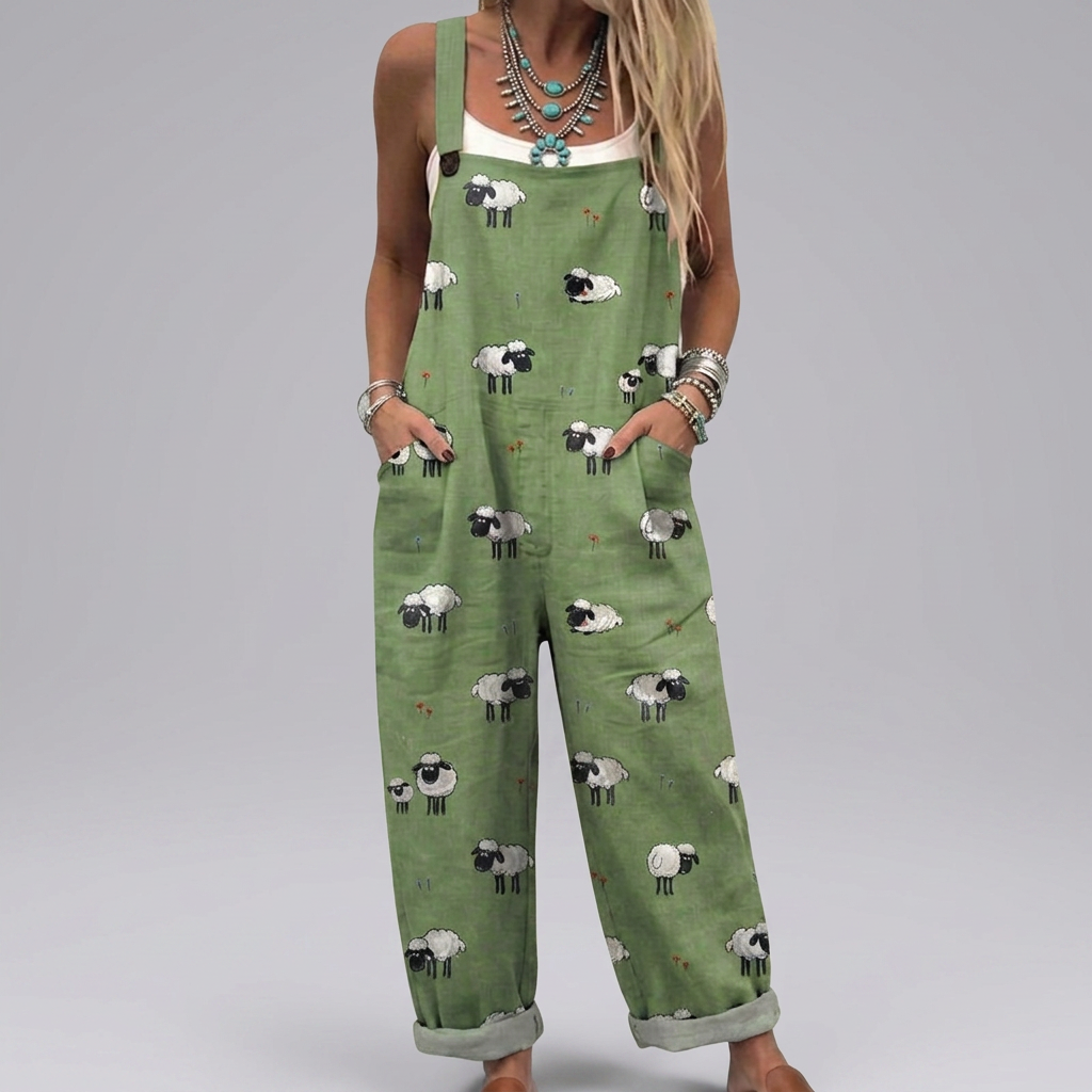 Eva - Sheep-printed dungarees