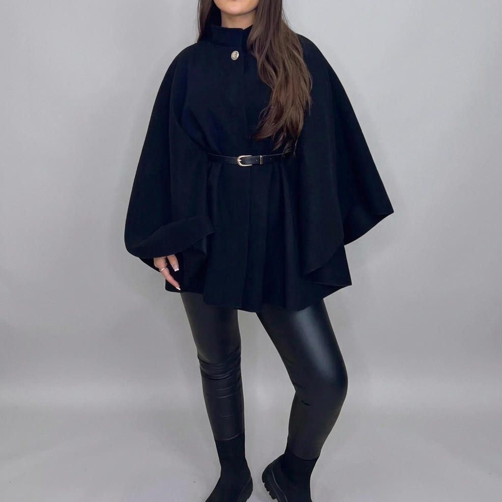 EDEN™ – Stylish Belted Cape Coat with High Neck
