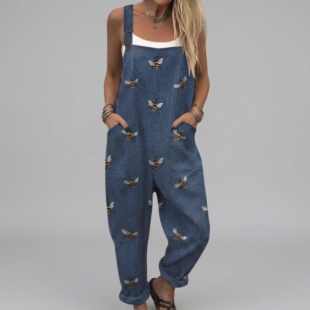 Mia - Embroidered denim romper