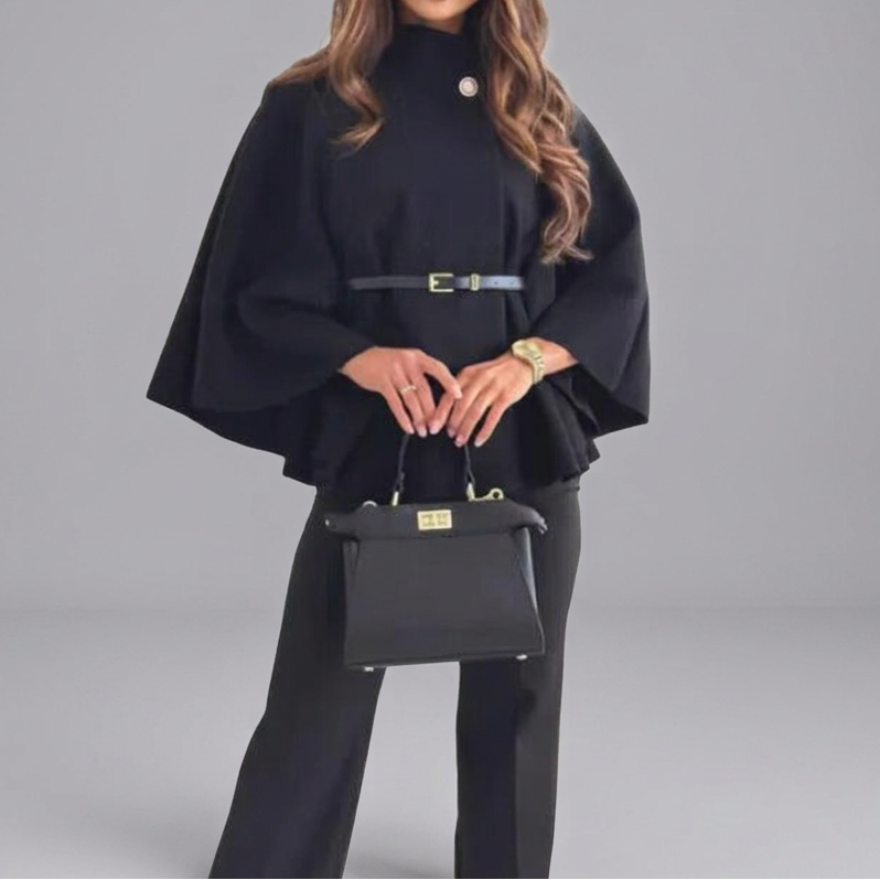 HATTIE™ - Cozy High Neck Buttoned Cape