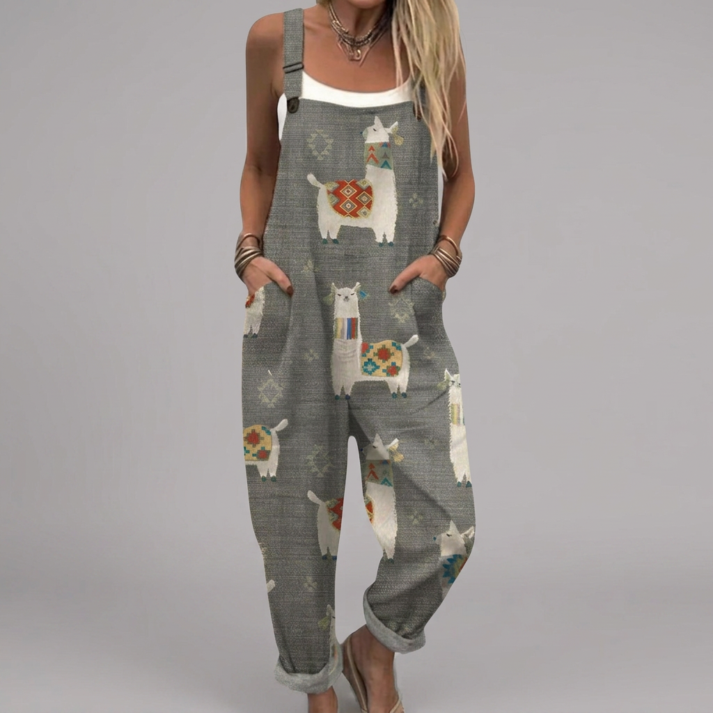 Keira - Boho Alpaca Print Dungarees