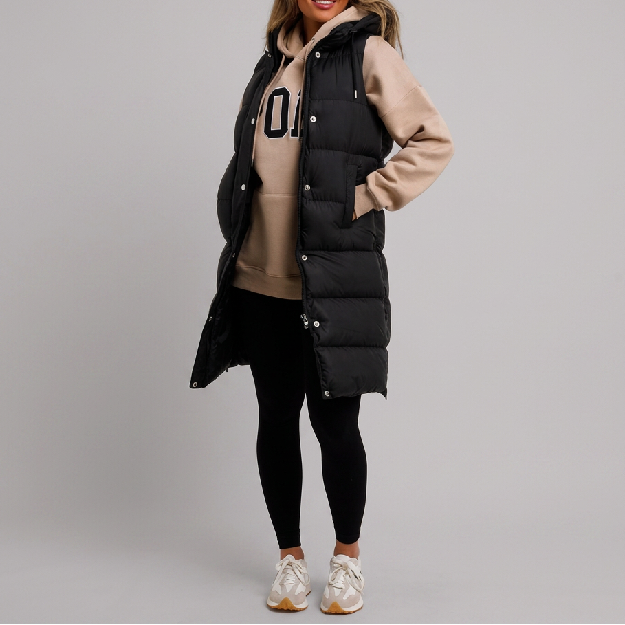 SIDRA™ - Comfy Black Padded Long Hooded Puffer