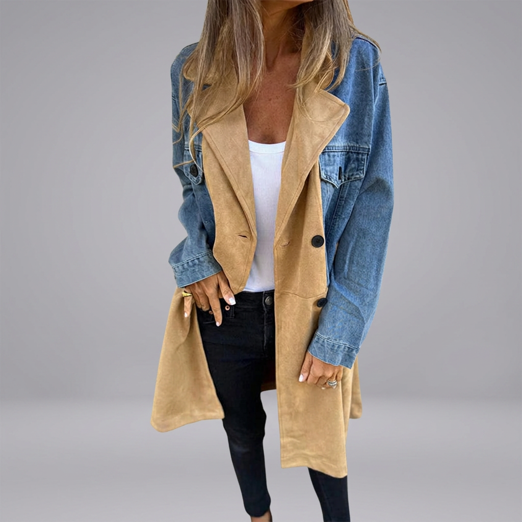 ELORA™ - Two-Tone Denim Trench