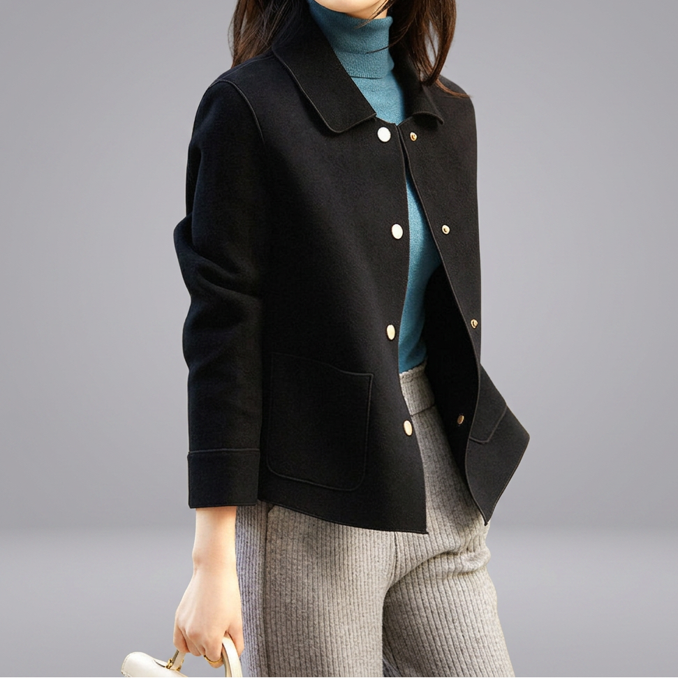 OVIDIA™ - Classy Button Front Long Sleeve Collared Blazer
