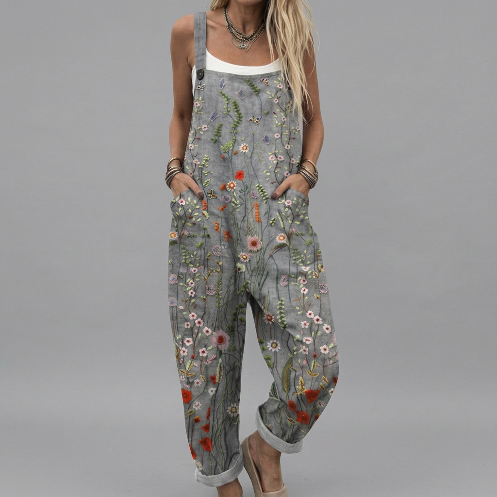 Elena - Dungarees with floral embroidery