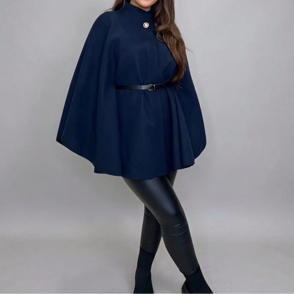 EDEN™ – Stylish Belted Cape Coat with High Neck