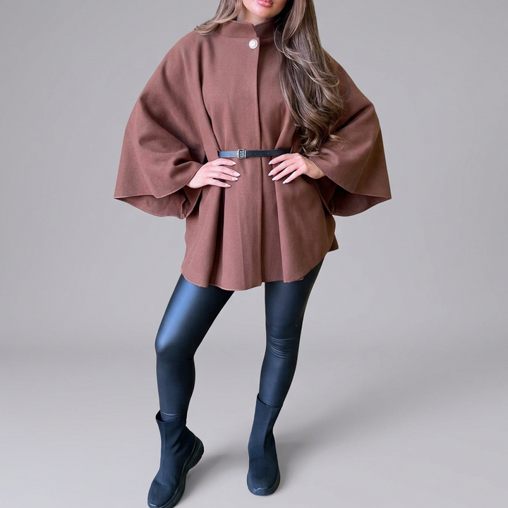 EDEN™ – Stylish Belted Cape Coat with High Neck