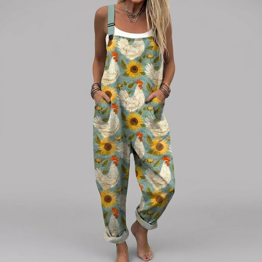 Sorcha - Vintage countryside sunflower print dungarees
