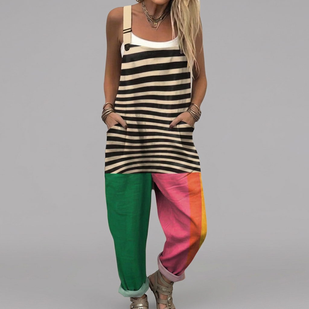 Grainne - Modern striped dungarees with color blocks