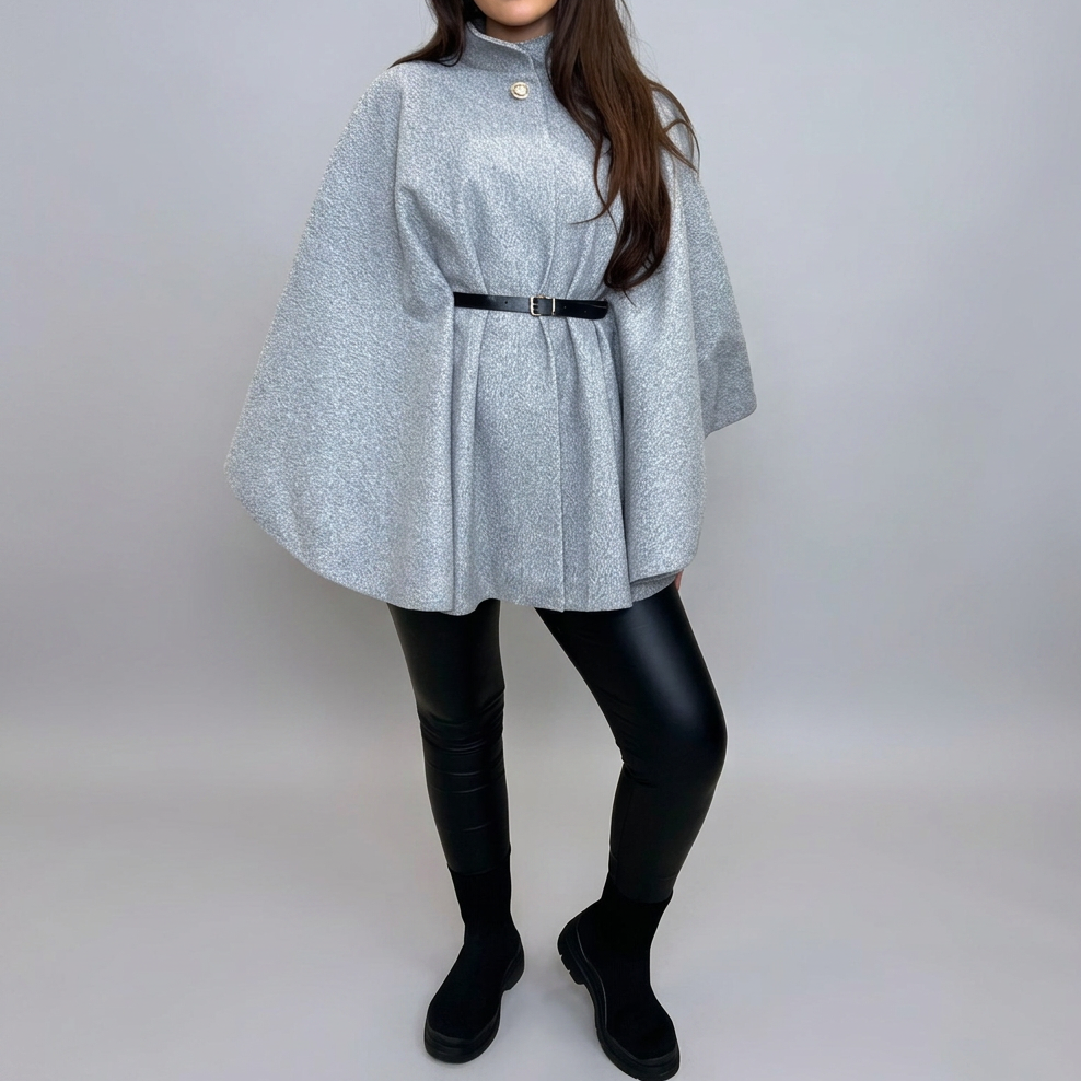 EDEN™ – Stylish Belted Cape Coat with High Neck
