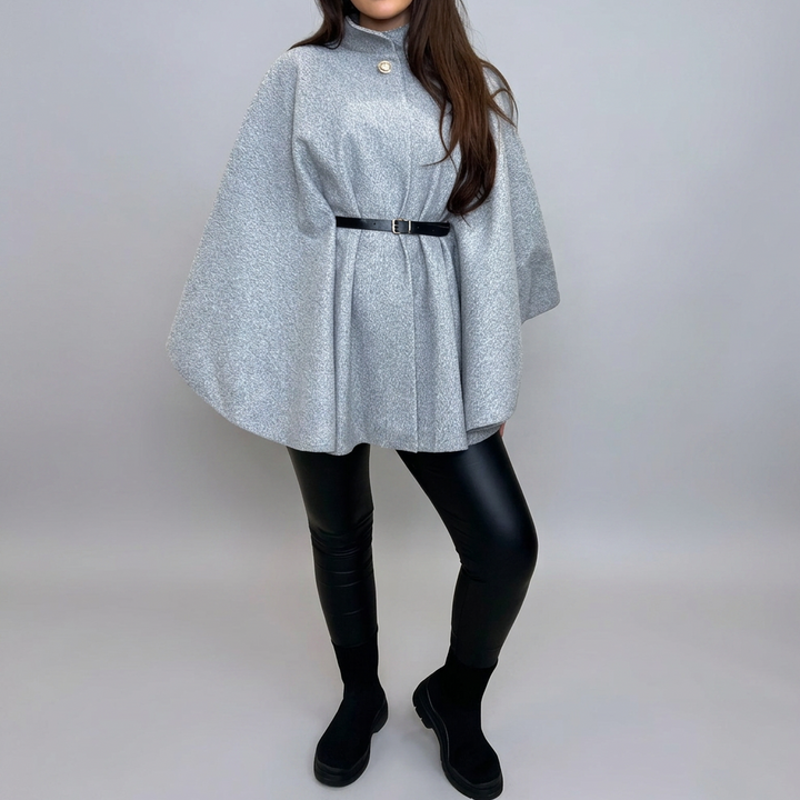 EDEN™ – Stylish Belted Cape Coat with High Neck