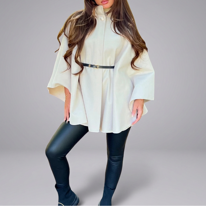 EDEN™ – Stylish Belted Cape Coat with High Neck