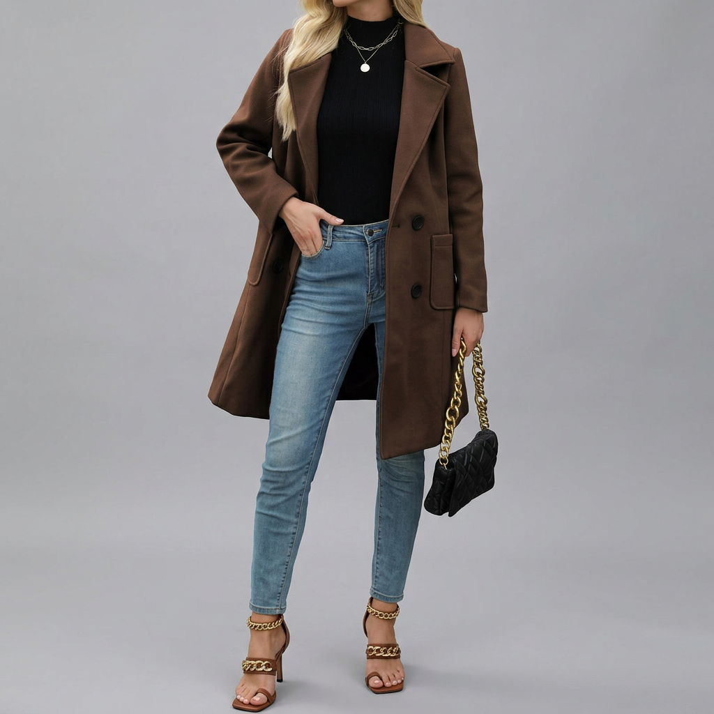 CORDETTE™ – Double-Breasted Wool Blend Mid-Long Coat