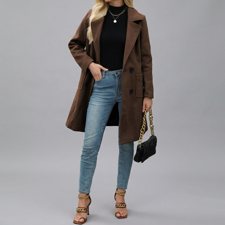 CORDETTE™ – Double-Breasted Wool Blend Mid-Long Coat