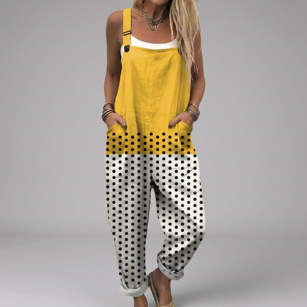 Clodagh - Modern dungarees with polka dot print