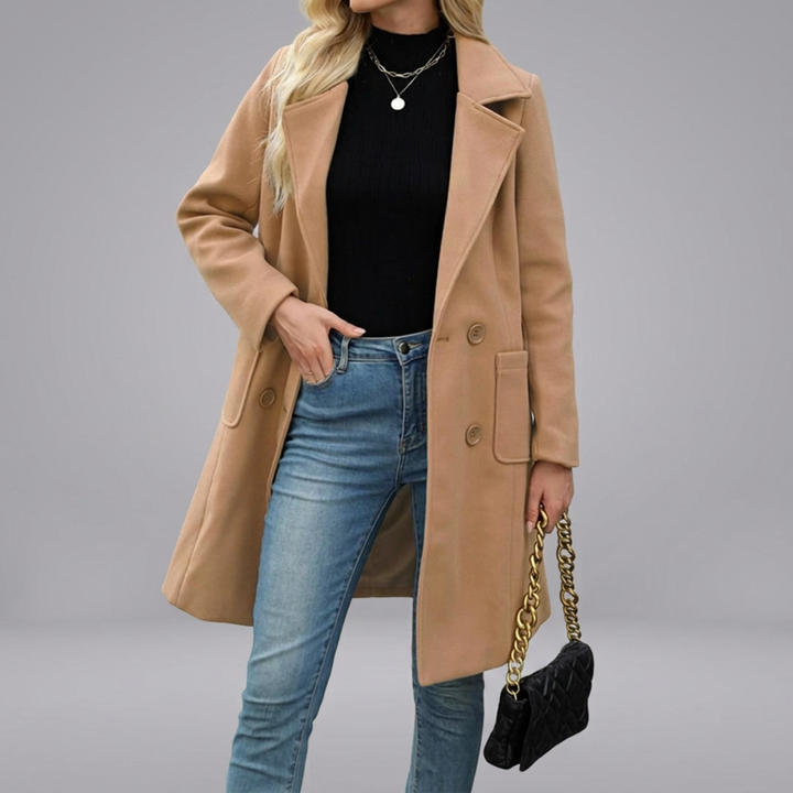 CORDETTE™ – Double-Breasted Wool Blend Mid-Long Coat
