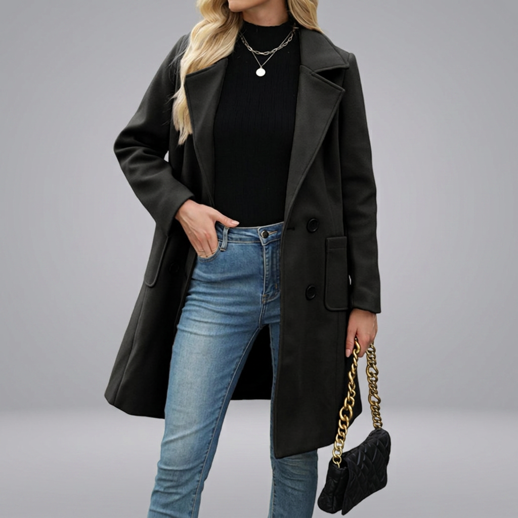 CORDETTE™ – Double-Breasted Wool Blend Mid-Long Coat