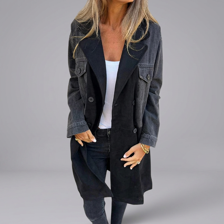 ELORA™ - Two-Tone Denim Trench