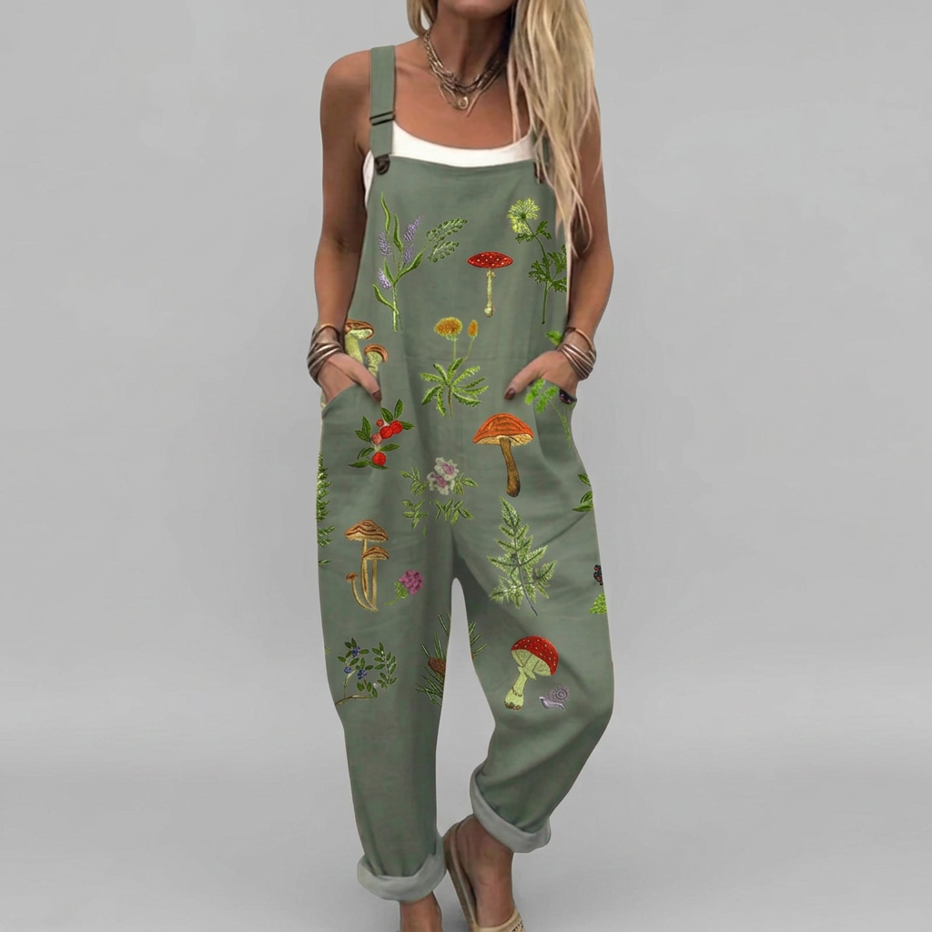 Clara - Botanical-Print Dungarees
