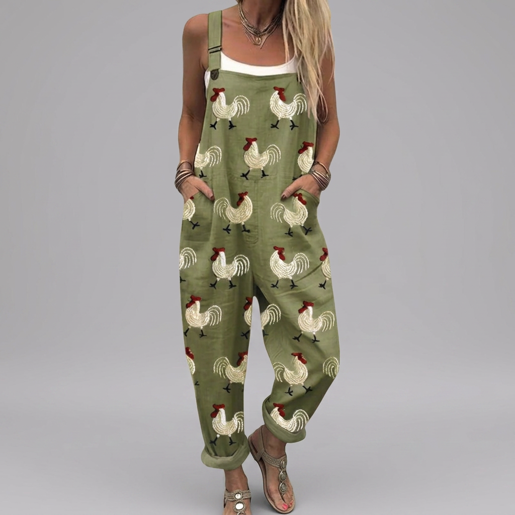 Siobhan - Dungarees with field rooster print