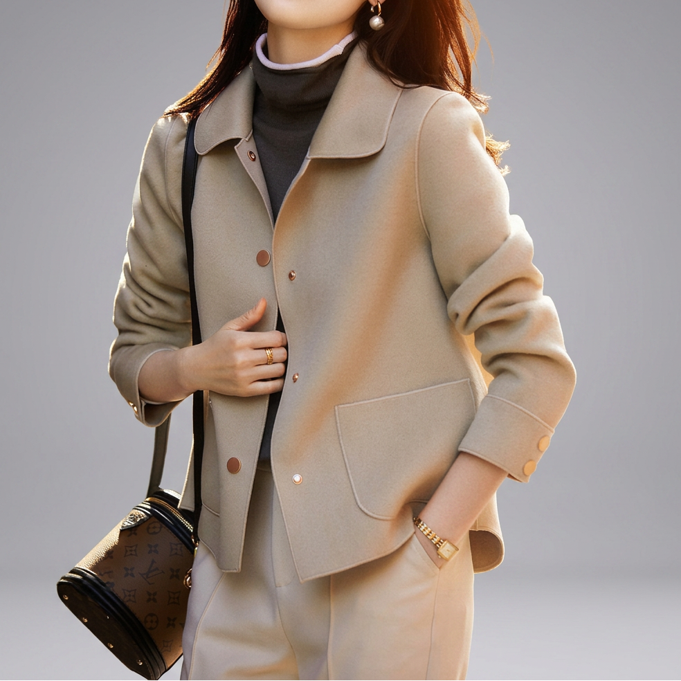 OVIDIA™ - Classy Button Front Long Sleeve Collared Blazer