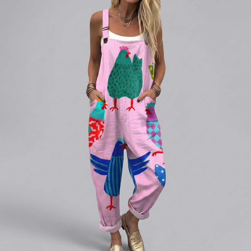 Eabha - Printed romper with folk chickens