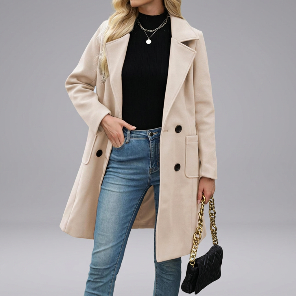 CORDETTE™ – Double-Breasted Wool Blend Mid-Long Coat