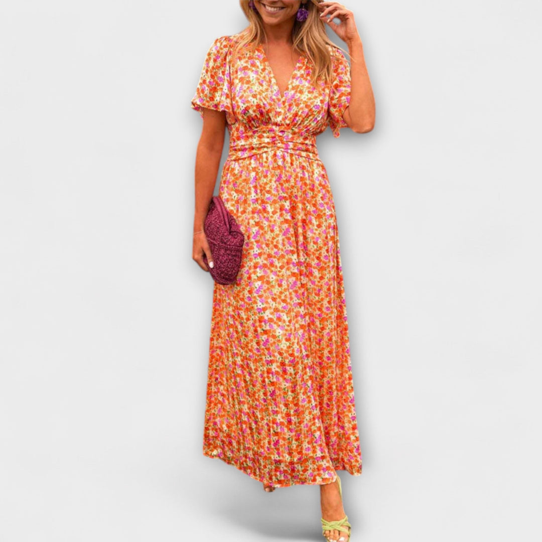 Elsie - Orange Maxikleid mit V-Ausschnitt