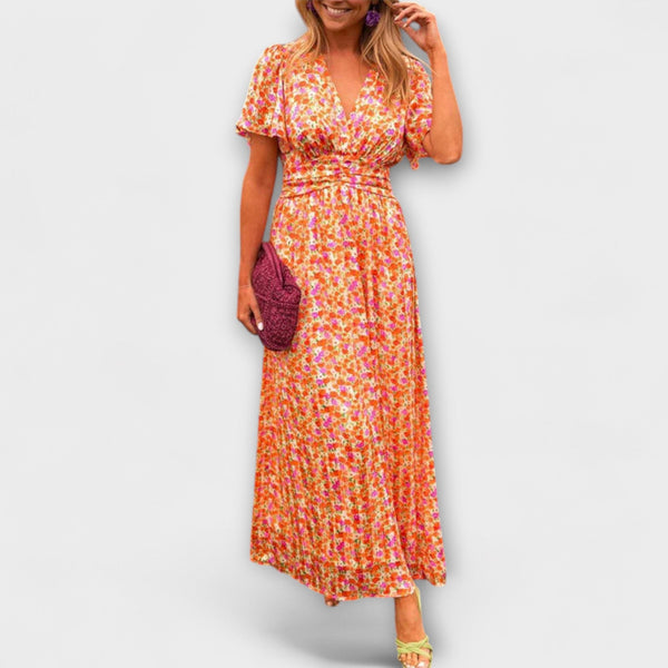 Elsie - Robe Longue Orange à Col V
