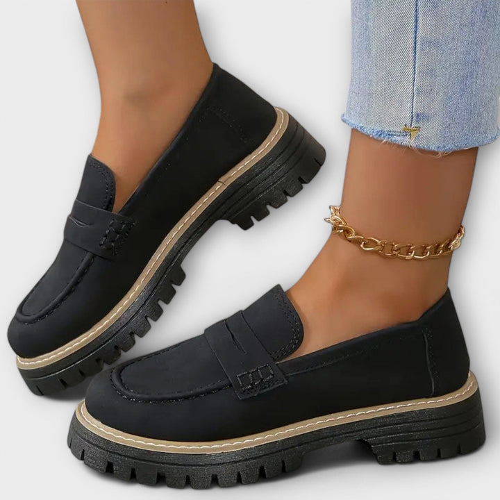 Adelgunde - Mocassins Plateforme Noirs à Chaîne